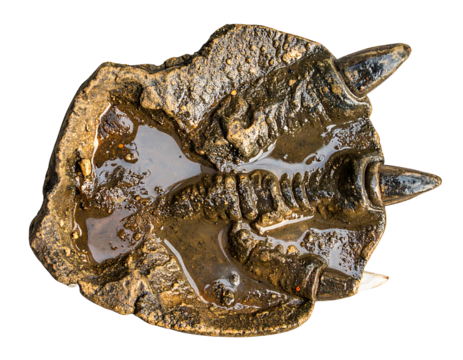 Dark Brown Textured Fossil with Three Points on Black Background