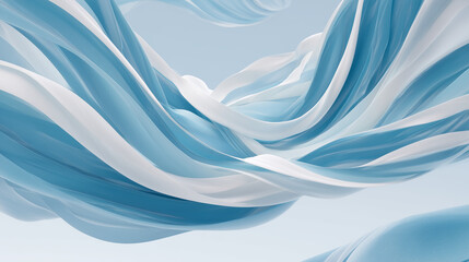 Abstract swirling blue and white fabric waves on a light background  