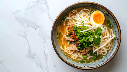Savoring delicious noodle soup kitchen food photography cozy atmosphere top down view