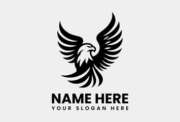 Fototapeta premium Monochrome Eagle and Stars Vector Logo Illustration. Minimalist Symbolic Art