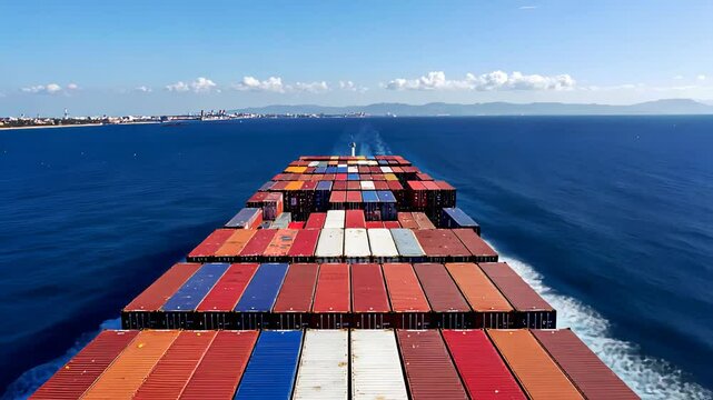 Cargo Ship Sails Ocean, Global Trade, Maritime Transport, International Shipping, Containers, Freight, Logistics, Blue Water, Vessel, Transportation
