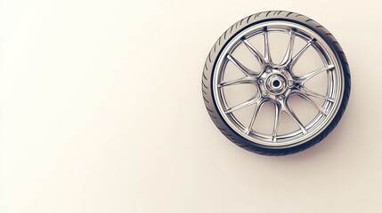 Chrome motorcycle wheel against a plain background