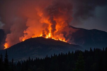 Fototapeta premium araffe burning in the distance with a forest in the foreground