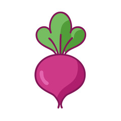 Cartoon beetroot illustration with green leaves on black background