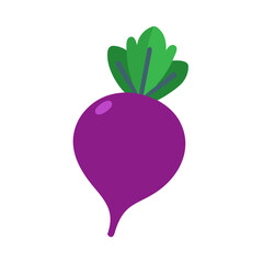 Stylized single beet with green leaves on black background