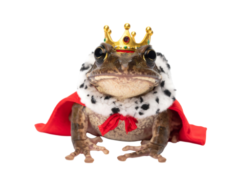 Regal Frog in Golden Crown and Red Cape
