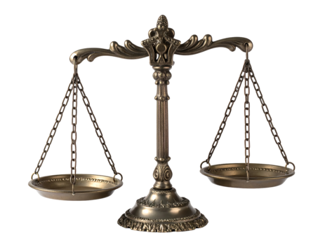 Ornate Metallic Scales of Justice on Transparent Background