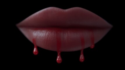 Dramatic Red Lips with Dripping Lipstick  Close up  Artistic Beauty  Dark Background