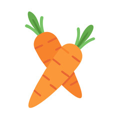 Two intersecting orange carrots with green leafy tops isolated