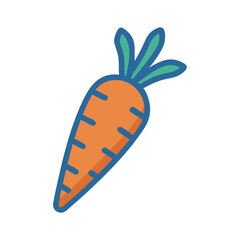 Isolated cartoon carrot with blue outline on black background