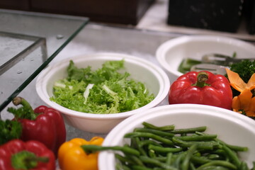 buffet salad leaves Salad bar with fresh vegetables in buffet in all inclussive hotel
