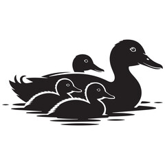 Black and silhouettes of a duck family with a duck Vector Black silhouette. with white background