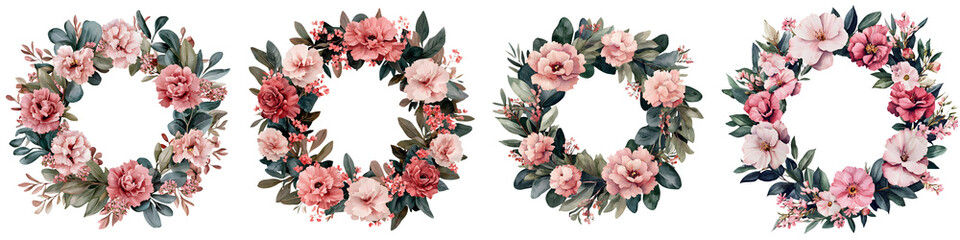 Floral Wreaths with Pink Roses and Leaves - Perfect for Weddings, Decorations, or Invitations
