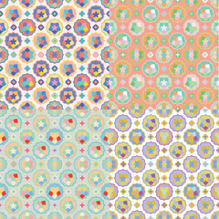 Seamless floral and colorful circular patterns