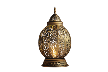 Ornate Golden Lantern with Intricate Design on Transparent Background