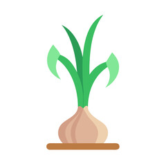 Stylized vector illustration of an onion with green sprouts