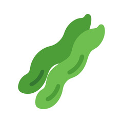 Two green edamame pods illustrated against a dark background