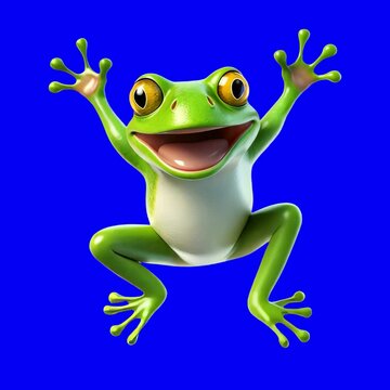 Vibrant animated frog leaping animation, transparent 4K video, green screen