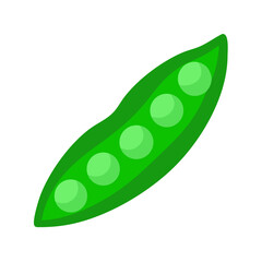Bright green pea pod with round peas inside isolated