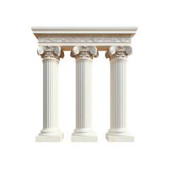 Three Classic Greek Columns with Entablature, Isolated on Black Background