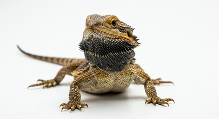 Obraz premium Bearded Dragon Facing Forward on White Background