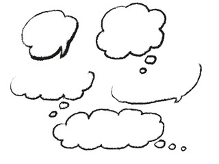 手描きあしらいセット　ふきだし　モノクロ　クレヨン