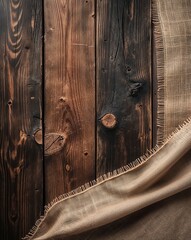 Rustic Brown Wood Planks with Burlap Drape