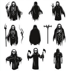 Death icon set cut out isolated on white background