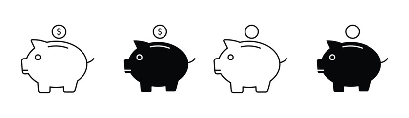 Piggy bank and coins. Icon for design. Easy to edit. Vector illustration
