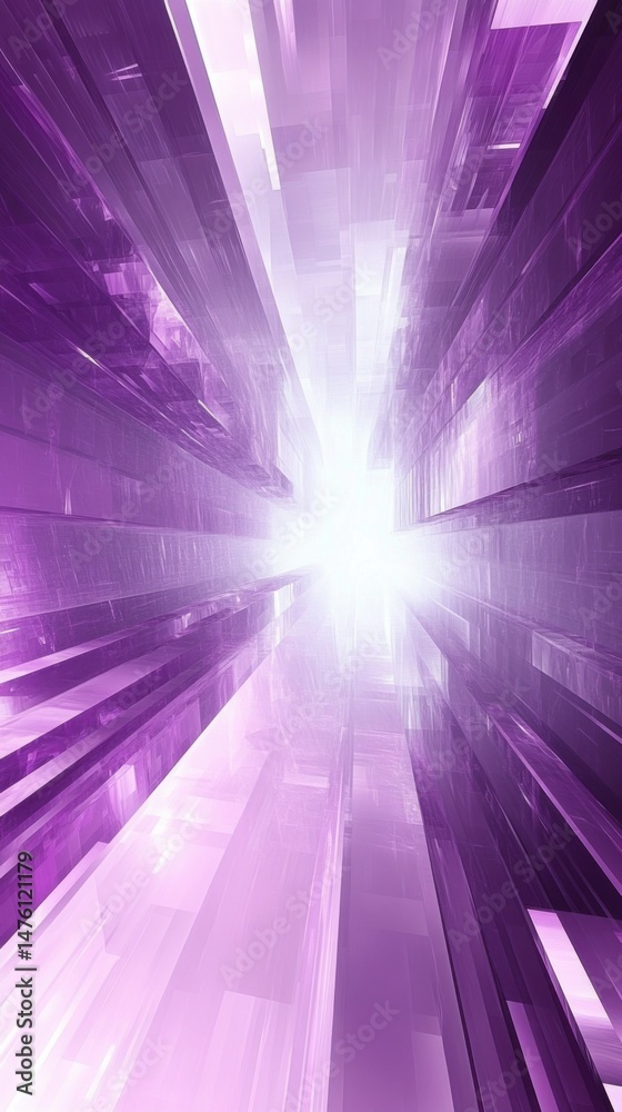 Poster abstract purple light perspective background with geometric shapes and lines creating depth and dime