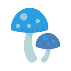 Whimsical blue spotted mushrooms on black background for design
