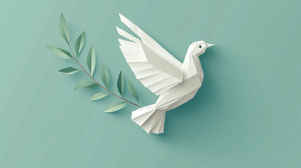 Fototapeta premium An origami dove with an olive branch celebrates Peace Day in a clean and modern flat vector style
