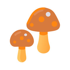 Two orange spotted mushrooms on black background isolated illustration