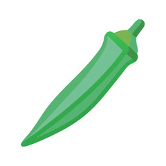 Single green okra pod against a black background.