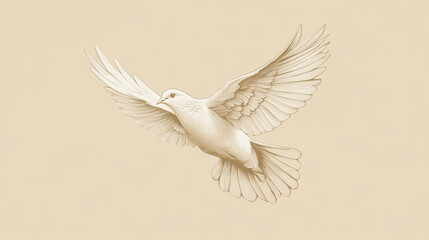 Obraz premium Beige-toned, hand-drawn posters depict a peace dove in a retro-modern aesthetic, ideal for decor and artistic designs