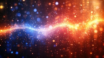 Fototapeta premium Abstract Background Blue and Orange Energy Wave with Sparkling Particles