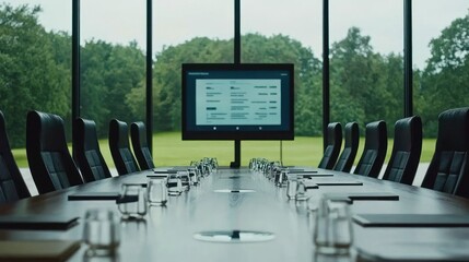 Fototapeta premium Modern conference room with large screen display.