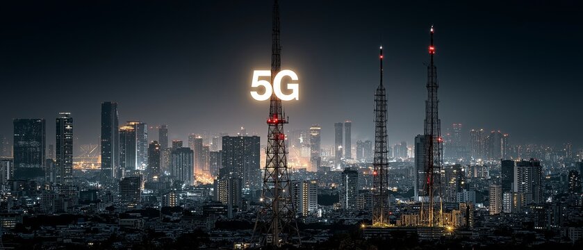 Modernisation of the internet network and global connectivity in smart cities.  Future 5G wireless digital connectivity and social media networking concept - Powered by Adobe