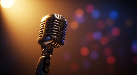 Vintage Microphone on Stage with Bokeh Background