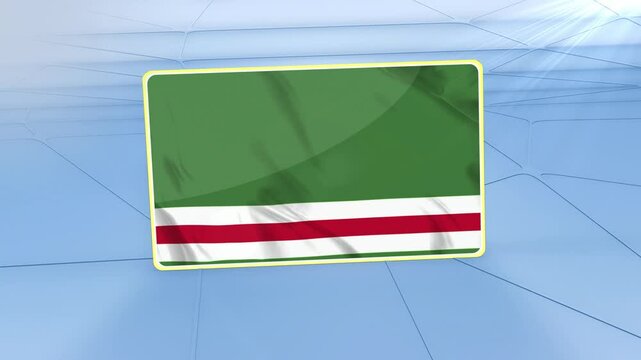 Chechen Repub lic of Ichkeria National Flag 3D Render, Realistic Waving Animation on Abstract Blue Geometric Background