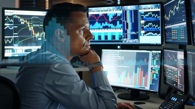 A dedicated it professional intently analyzes code late at night in a dimly lit office, illuminated only by the glow of multiple monitors, showcasing a focused and tech-savvy environment.