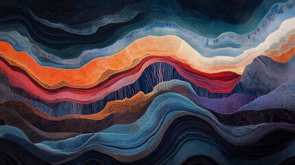 Composed of intricate, ever-flowing radio signals, the figure pulses with divine chakra energy, immersed in a boundless ocean of iridescent geological waves.