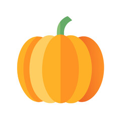 Isolated flat orange pumpkin with green stem on black background