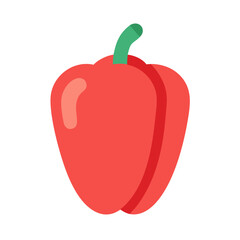 Isolated flat vector red bell pepper with green stem