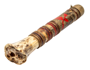 Antique Wooden and Bone Flute with Red Markings