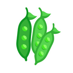 Three green pea pods on a black background