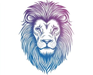Obraz premium Isolated on white, lion head tattoo flash in watercolor style, intricate line art combined with bold blue and purple hues, vertical