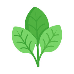 Three flat design green spinach leaves on a black background