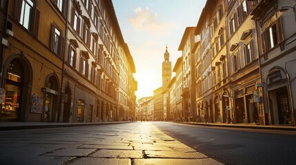 Obraz premium Iconic Wide Street in Florence Lined with Historical Buildings at Sunset