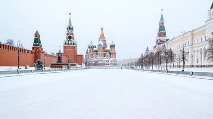 Obraz premium Majestic Red Square in Moscow Covered in Thick Snow During Winter Wonderland Scene